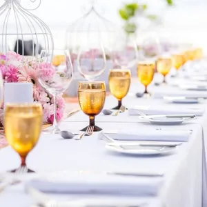 Table setting at a luxury wedding and Beautiful flowers on the table.